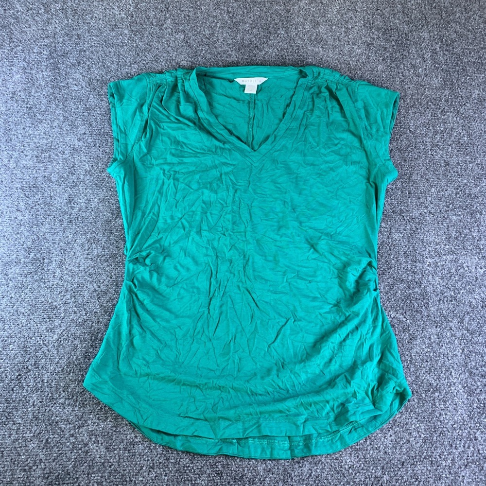 Athleta Outbound V Neck Tee Womens Medium Green Cotton Short Sleeve Activewear